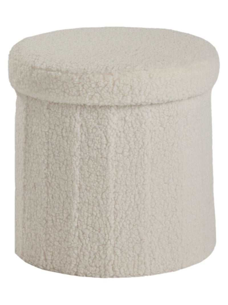 Pouf coffre rond en tissu bouclette MOKA Blanc - Kiabi