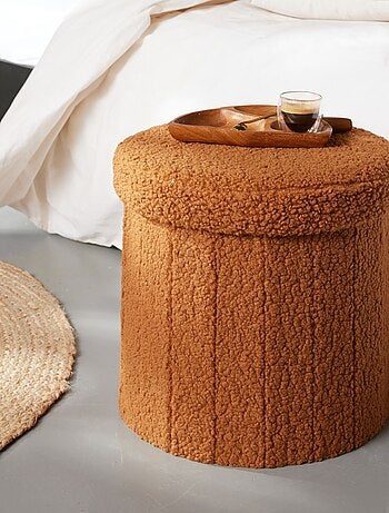 Pouf coffre rond en tissu bouclette MOKA