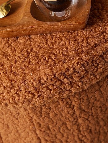 Pouf coffre rond en tissu bouclette MOKA