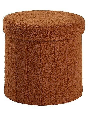 Pouf coffre rond en tissu bouclette MOKA
