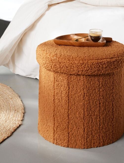 Pouf coffre rond en tissu bouclette MOKA - Kiabi