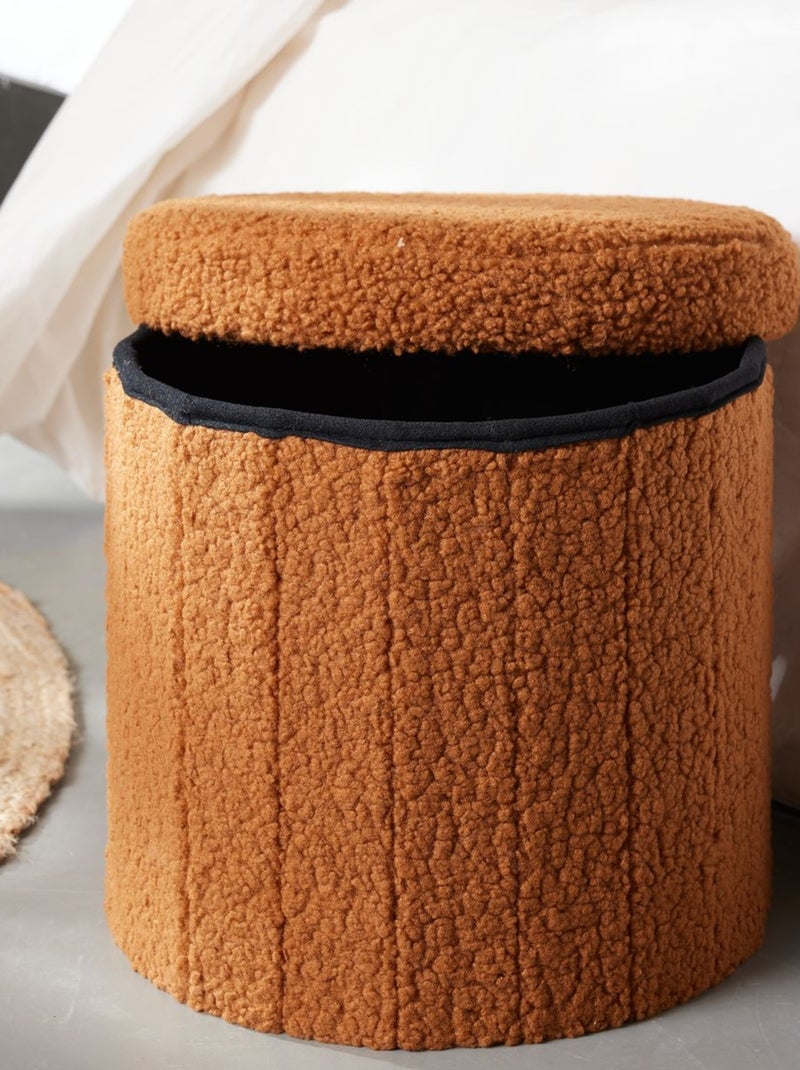 Pouf coffre rond en tissu bouclette MOKA Marron - Kiabi