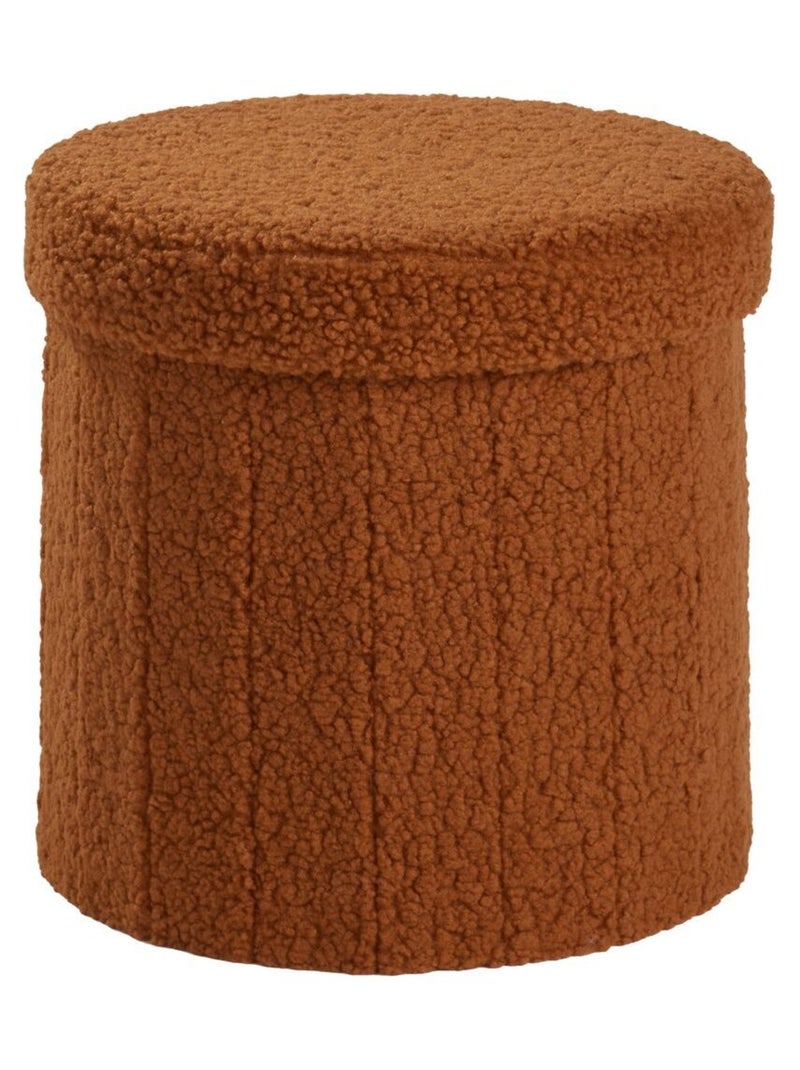 Pouf coffre rond en tissu bouclette MOKA Marron - Kiabi