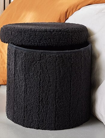 Pouf coffre rond en tissu bouclette MOKA