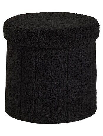 Pouf coffre rond en tissu bouclette MOKA