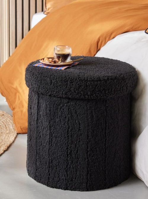 Pouf coffre rond en tissu bouclette MOKA - Kiabi