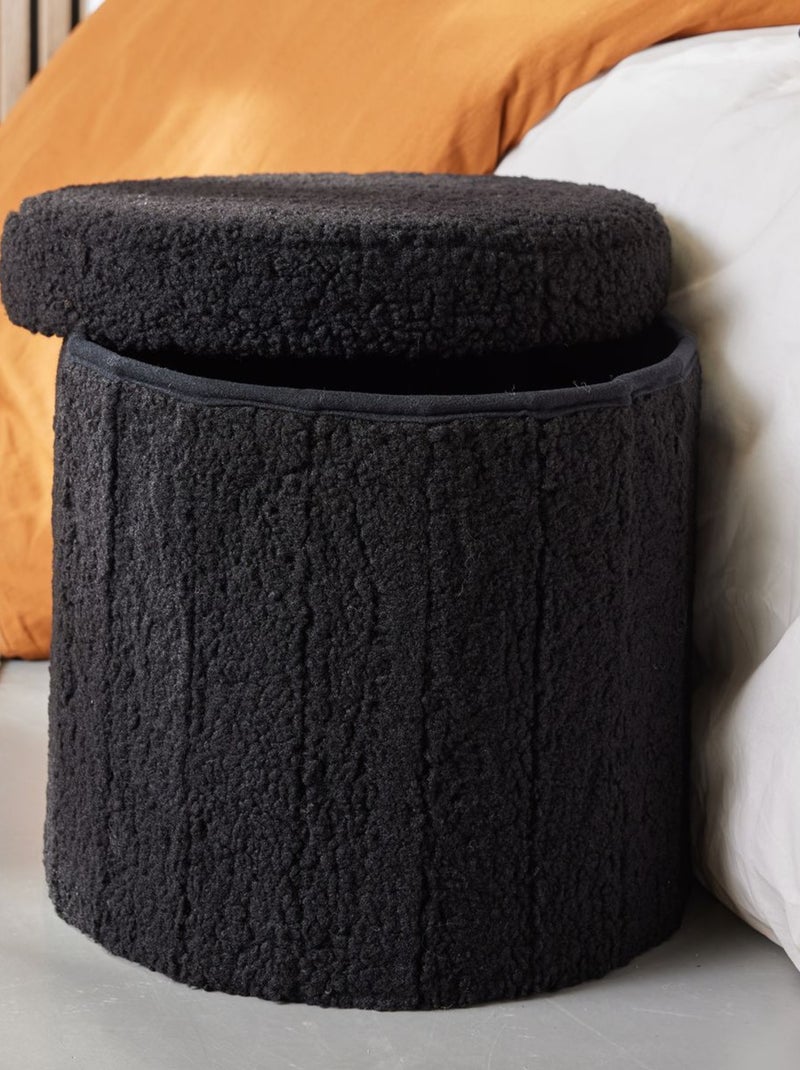 Pouf coffre rond en tissu bouclette MOKA Noir - Kiabi