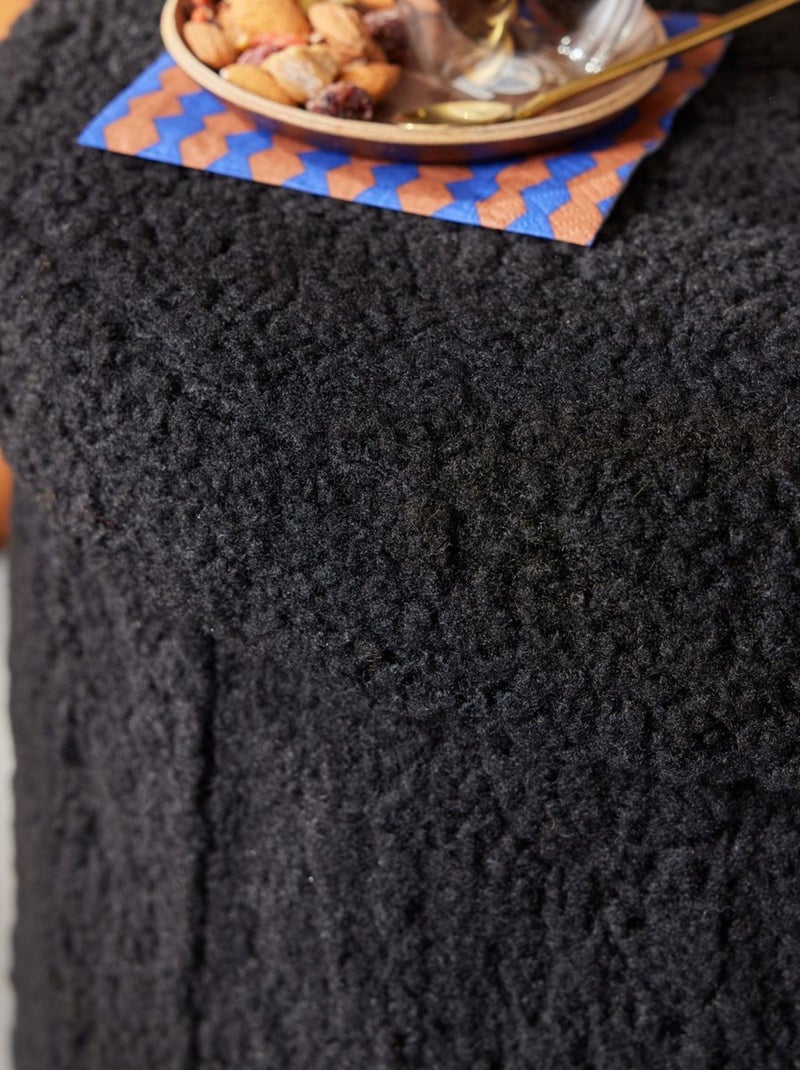 Pouf coffre rond en tissu bouclette MOKA Noir - Kiabi