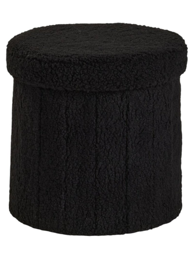 Pouf coffre rond en tissu bouclette MOKA Noir - Kiabi