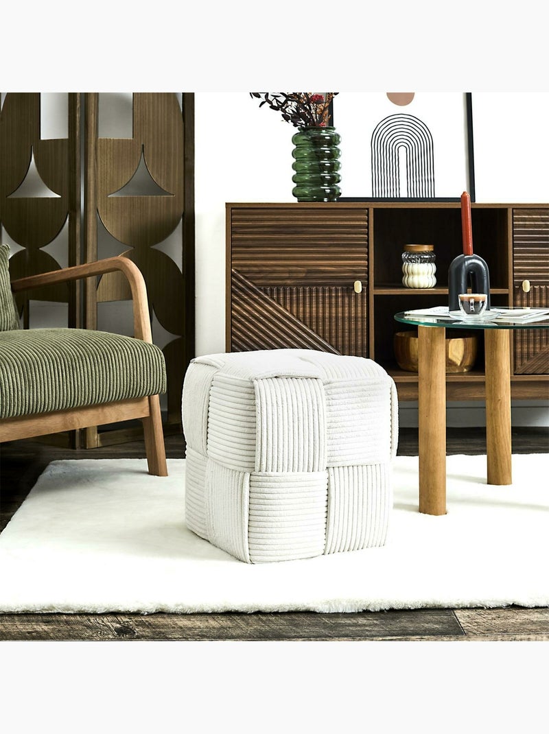 Pouf côtelé collection MOANA Rectangulaire Blanc - Kiabi