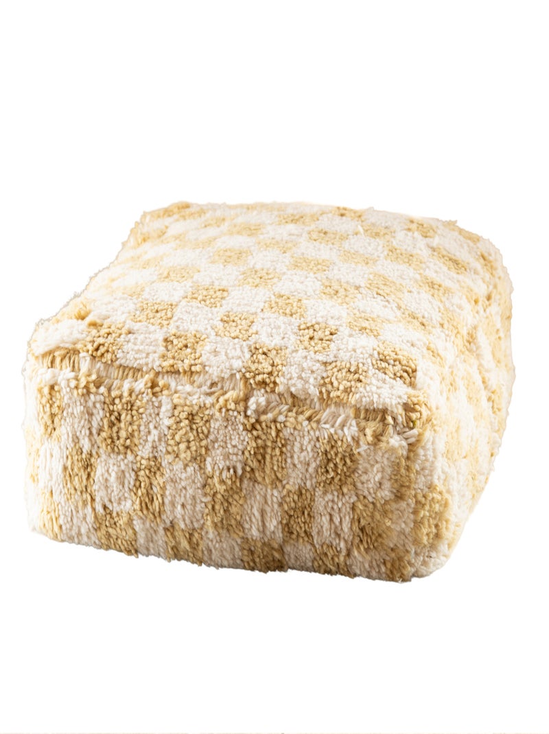 Pouf damier en laine avec garnissage Beige - Kiabi