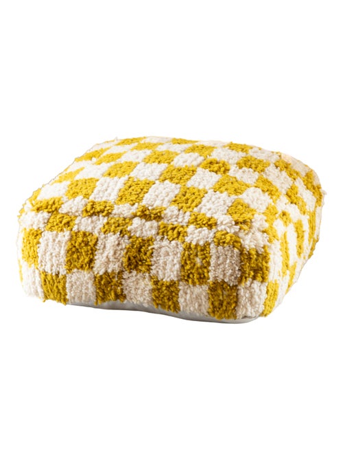 Pouf damier en laine avec garnissage - Kiabi