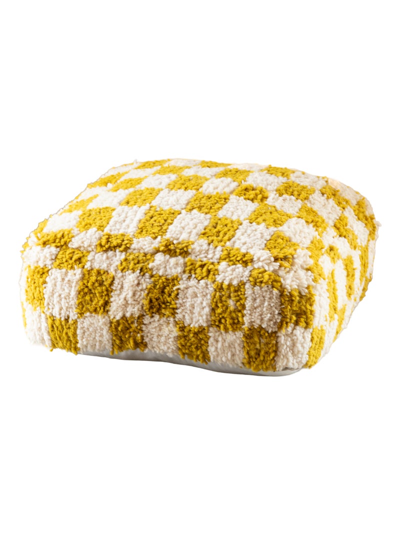 Pouf damier en laine avec garnissage Jaune moutarde - Kiabi