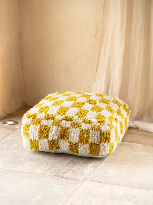 Pouf damier en laine avec garnissage - Kiabi Pouf damier en laine avec garnissage - Kiabi