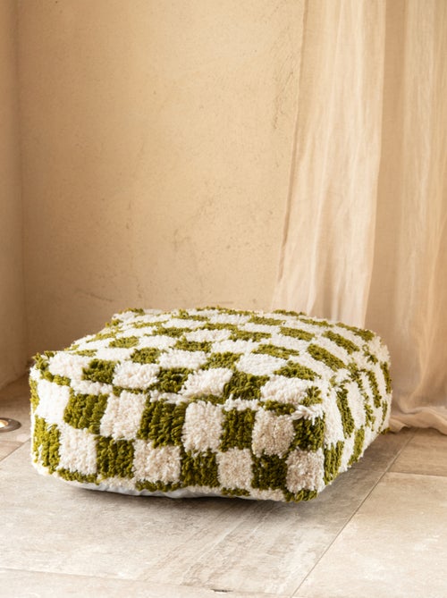 Pouf damier en laine avec garnissage - Kiabi Pouf damier en laine avec garnissage - Kiabi