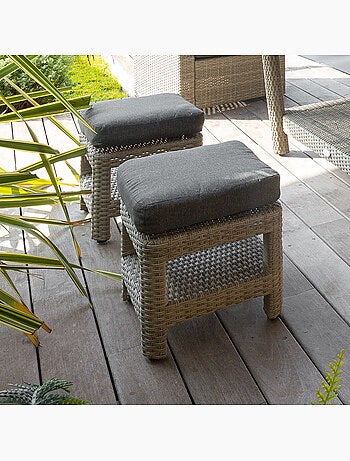 Pouf de jardin carré en résine tressée avec rangement POLYNÉSIA