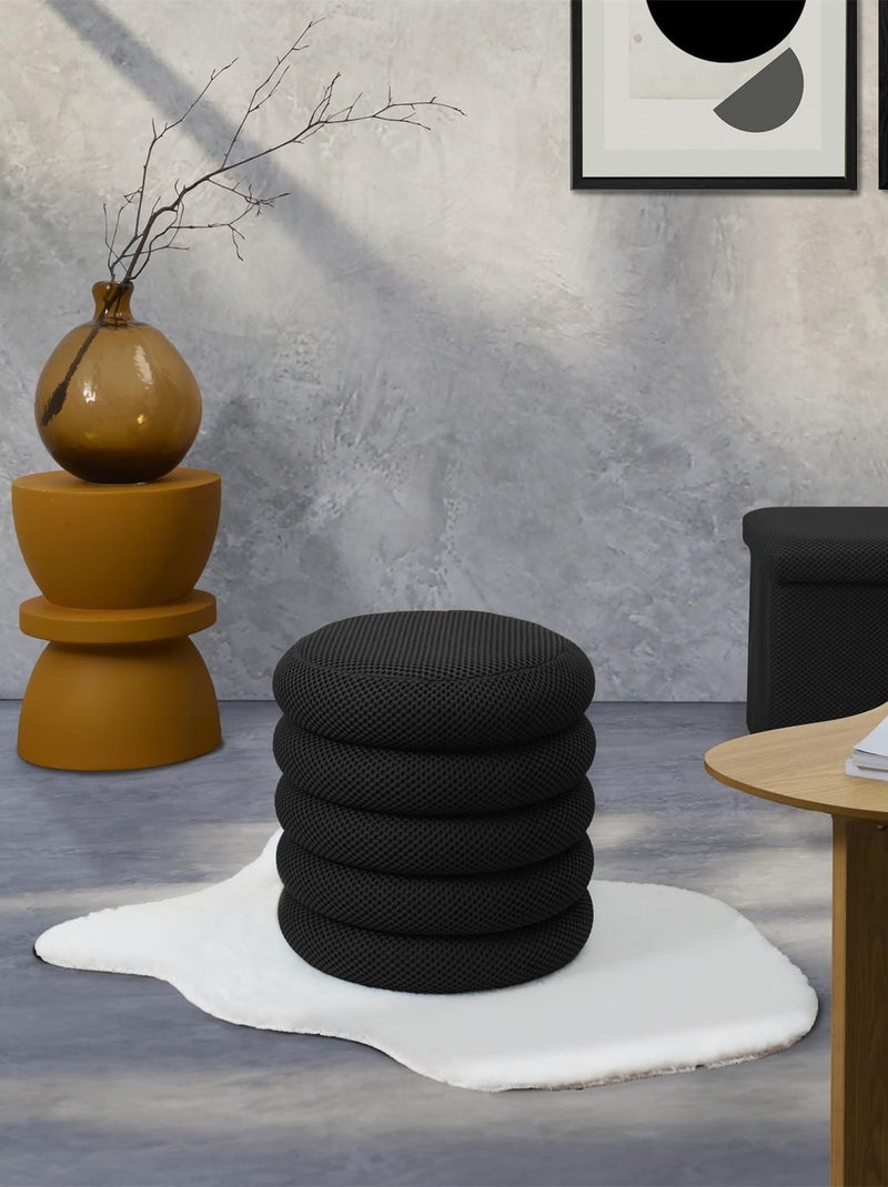Pouf de rangement maille nid d'abeille Noir - Kiabi