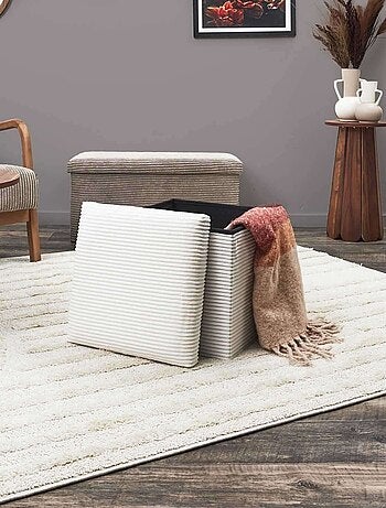 Pouf de rangement pliable effet côtelé