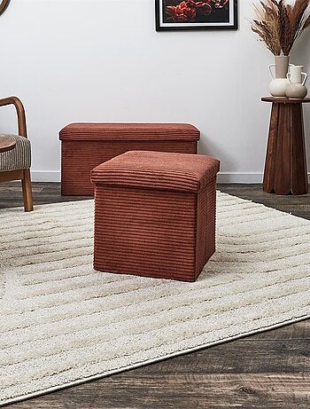 Pouf de rangement pliable effet côtelé