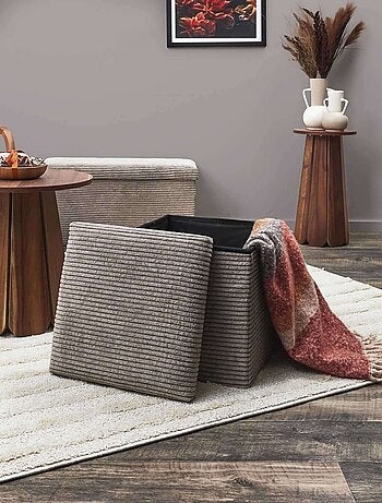 Pouf de rangement pliable effet côtelé
