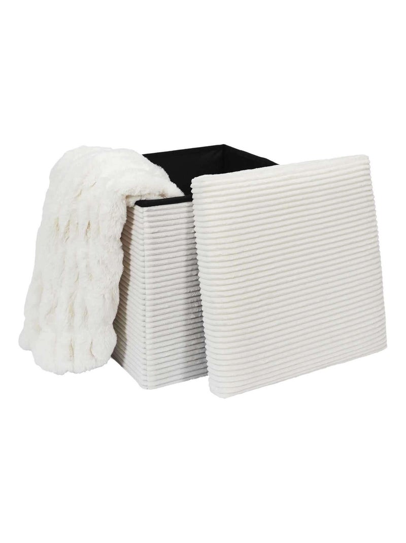 Pouf de rangement pliable en velours côtelé SCOTT Beige - Kiabi