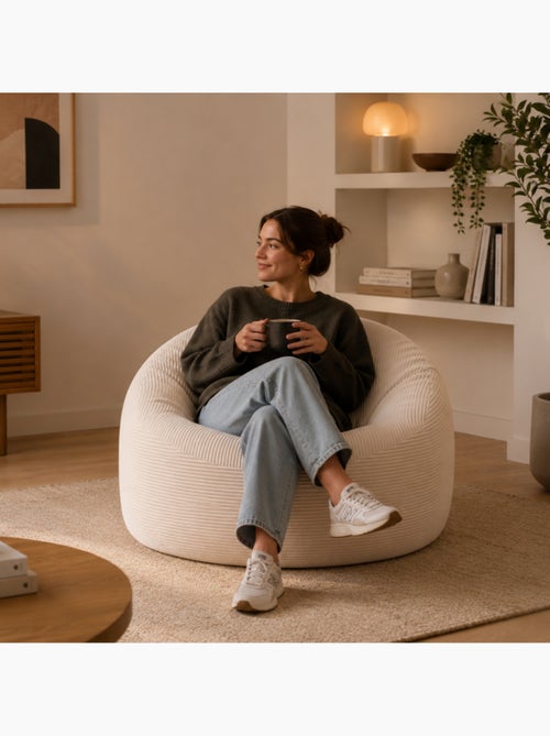 Pouf déhoussable velours côtelé épais 100 cm - Kiabi