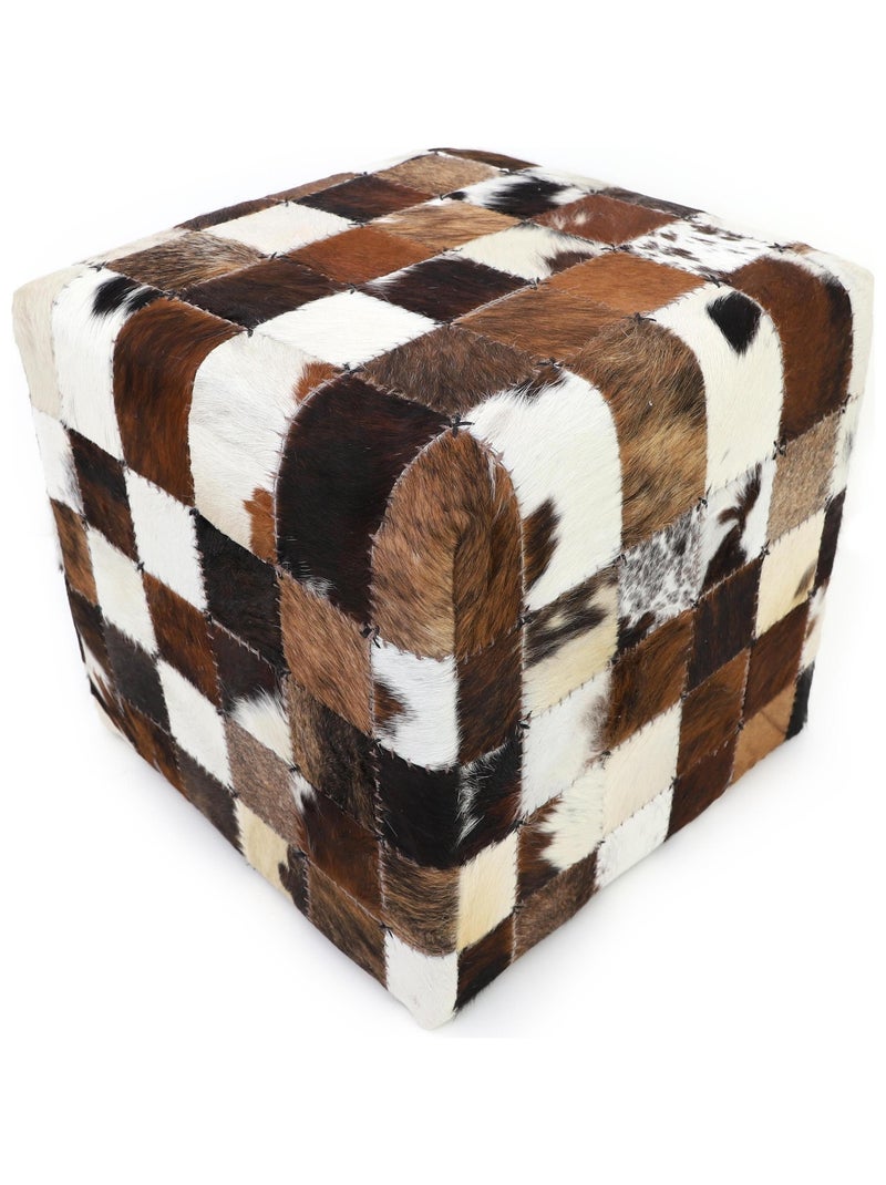 Pouf design peau de vache patchwork RANCHO Marron - Kiabi