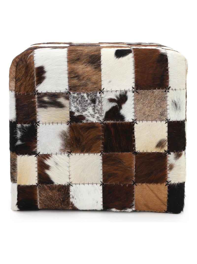 Pouf design peau de vache patchwork RANCHO Marron - Kiabi