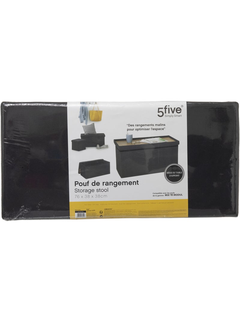 Pouf double pliable coffre de rangement en tissu MIX'N MODUL Noir - Kiabi