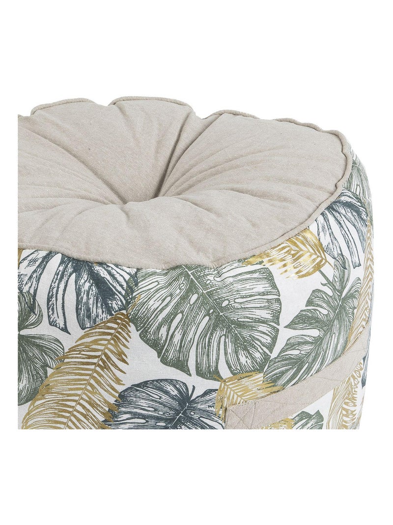 Pouf en coton JUMANJI dessus chambray 'Deko&co' Blanc Vert - Kiabi