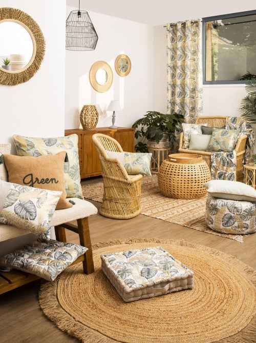 Pouf en coton JUMANJI dessus chambray 'Deko&co' - Kiabi