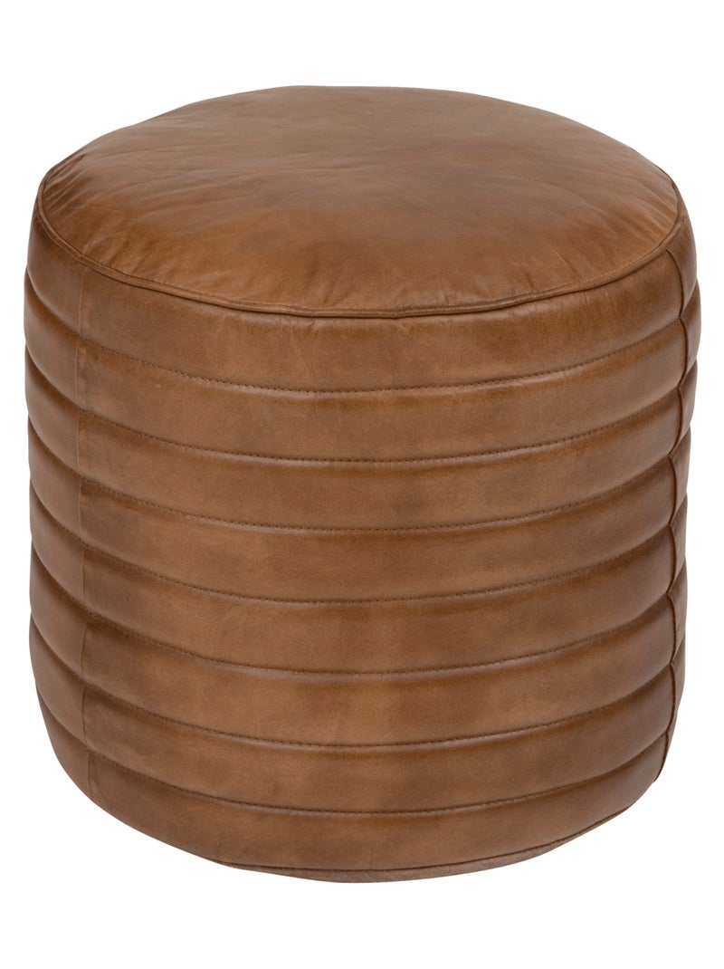 Pouf en cuir  - Effet vintage Marron foncé - Kiabi