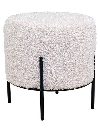 Pouf en fausse peau d'agneau blanc aux pieds noirs - House Nordic