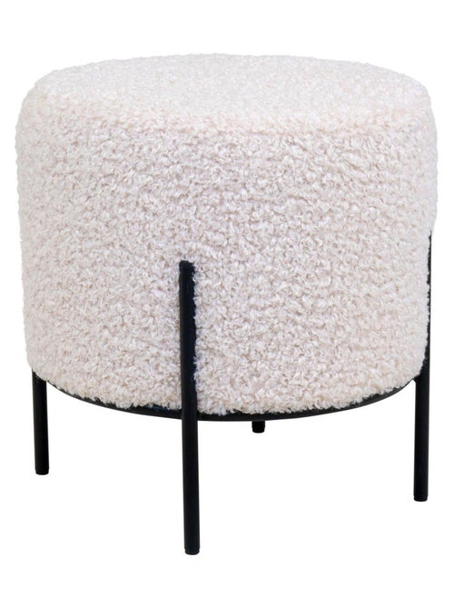 Pouf en fausse peau d'agneau blanc aux pieds noirs - House Nordic - Kiabi