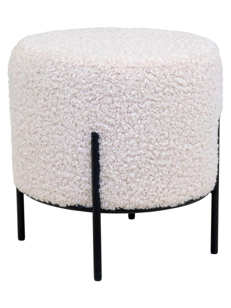 Pouf en fausse peau d'agneau blanc aux pieds noirs - House Nordic Blanc - Kiabi