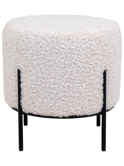 Pouf en fausse peau d'agneau blanc aux pieds noirs - House Nordic - Kiabi