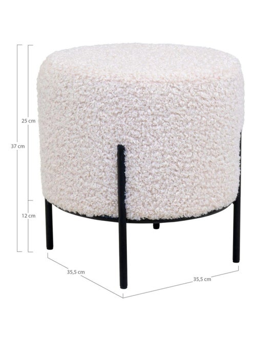 Pouf en fausse peau d'agneau blanc aux pieds noirs - House Nordic - Kiabi