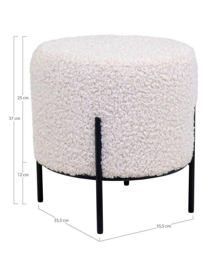 Pouf en fausse peau d'agneau blanc aux pieds noirs - House Nordic Blanc - Kiabi