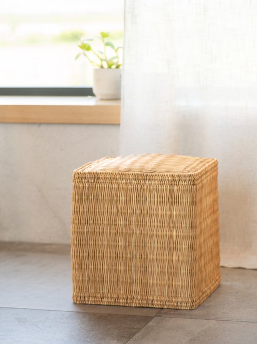 Pouf en paille tressée fait main - Kiabi