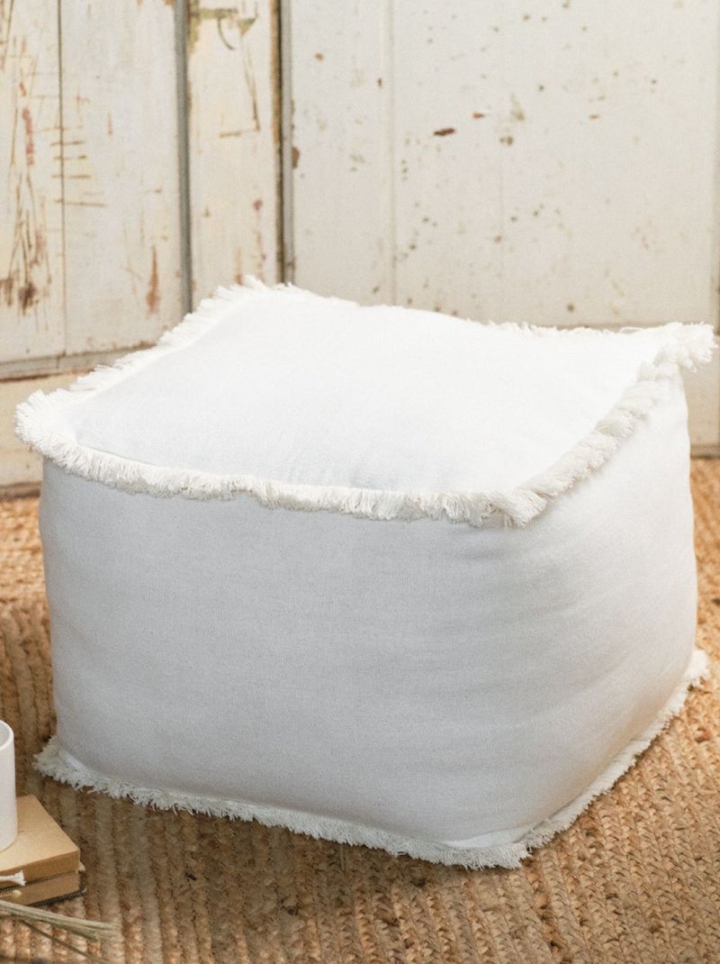 Pouf en tissu avec franges blanc - Kiabi