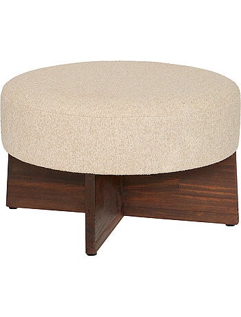 Pouf en tissu sur piètement croisé en pin kayan