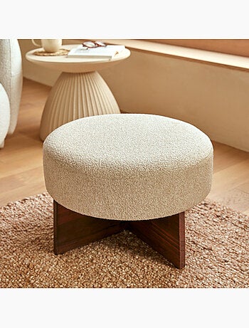 Pouf en tissu sur piètement croisé en pin kayan