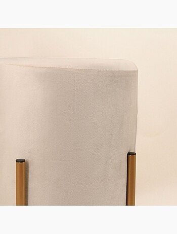 Pouf en velours beige rond pieds métal doré 36x30cm