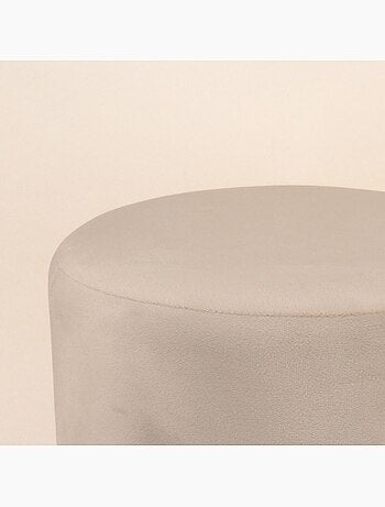Pouf en velours beige rond pieds métal doré 36x30cm