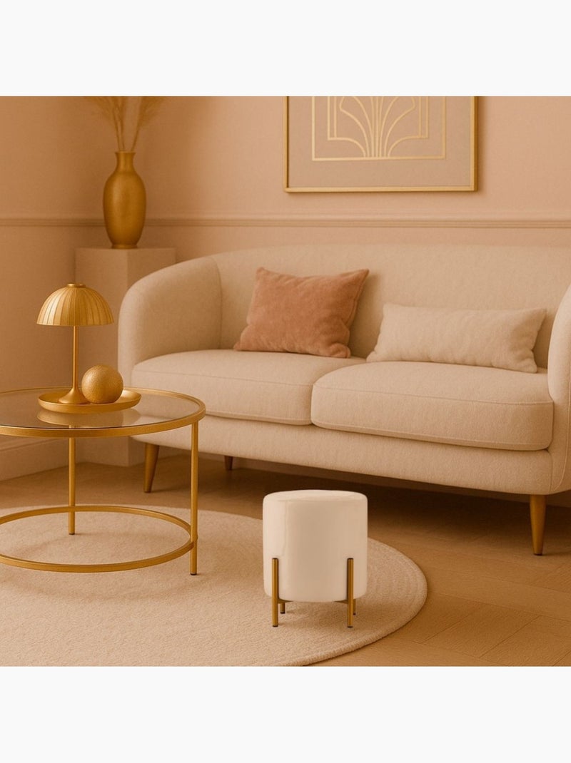 Pouf en velours beige rond pieds métal doré 36x30cm Beige - Kiabi
