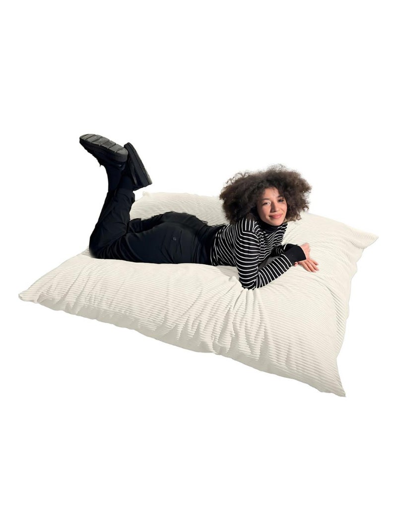 Pouf en Velours Côtelé - Chic, Doux et Déhoussable - Bananair Blanc cassé - Kiabi