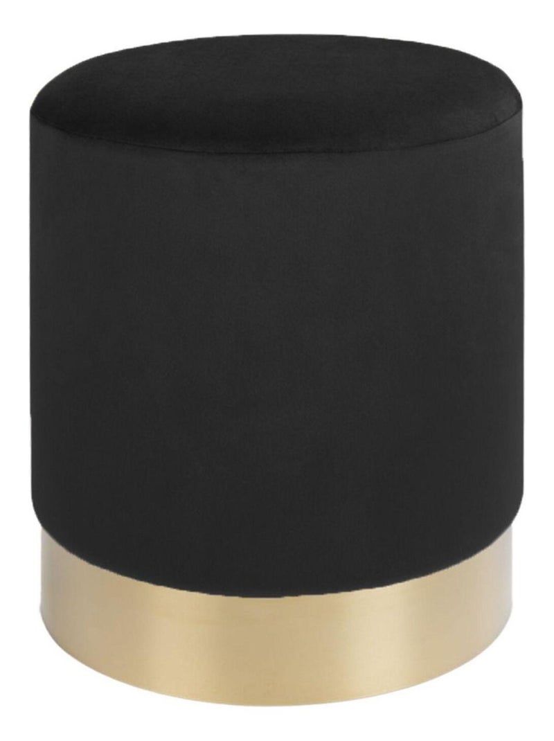 Pouf en velours noir avec base en laiton Ø 34 x 43 - House Nordic Noir mat - Kiabi