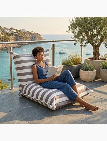 Pouf extérieur à rayures imperméable anti-uv 85 x 85 x 75 cm vert