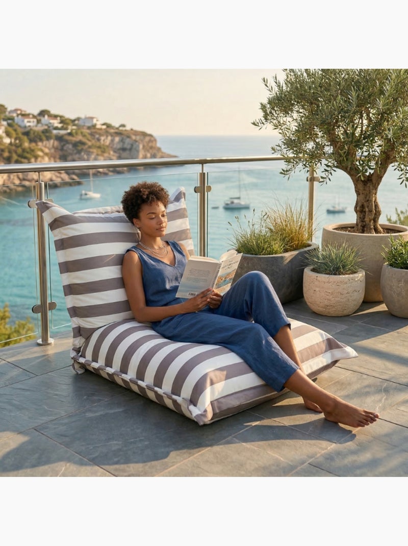 Pouf extérieur à rayures imperméable anti-uv 85 x 85 x 75 cm beige Beige - Kiabi