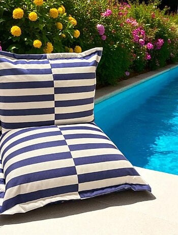 Pouf extérieur à rayures imperméable anti-uv 85 x 85 x 75 cm vert